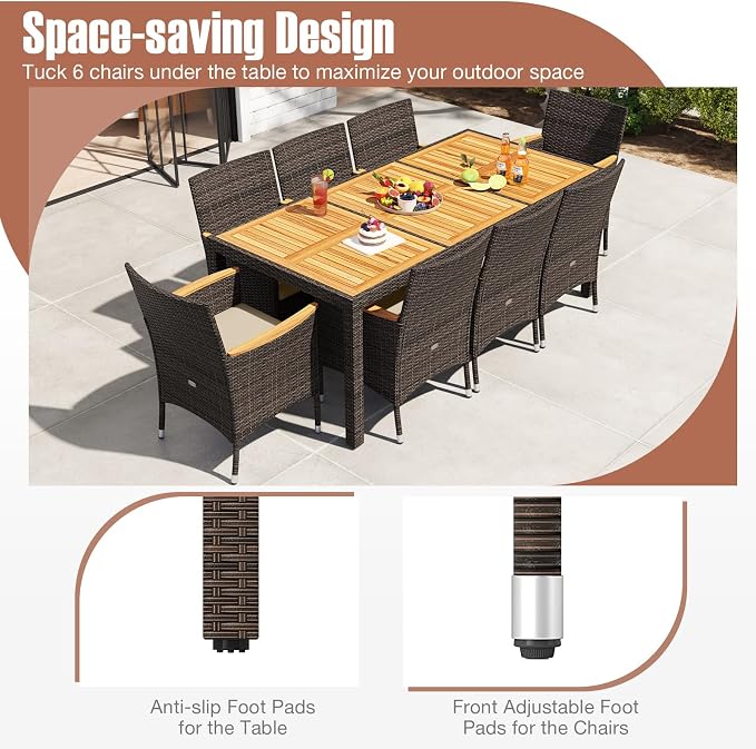 Tangkula 9 Pieces Rattan Outdoor Dining Set - Image 9