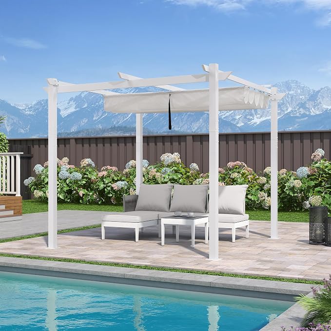 PURPLE LEAF 10' x 10' Aluminum Outdoor Pergola White Wind-Resistant Retractable - Image 9