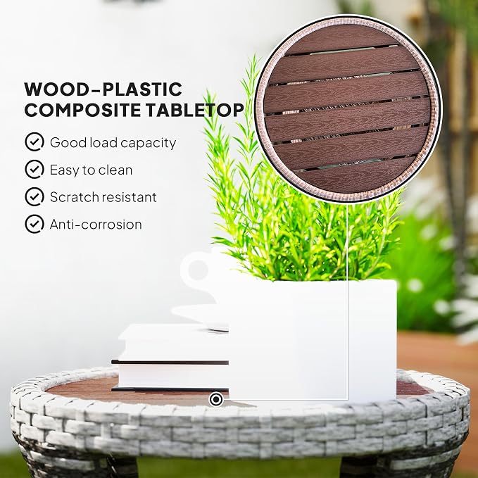 Outsunny 18" Outdoor Wicker Coffee Table, 2-Tier Patio Side Table - Image 7