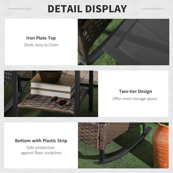 Outsunny 3 Piece Patio Rocking Chair Set, Outdoor Wicker Bistro Set - Image 5