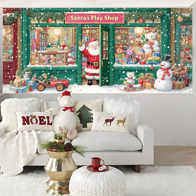 Santa’s Play Shop Garage Door Decorations 6x13FT, Christmas Store Banner - Image 5