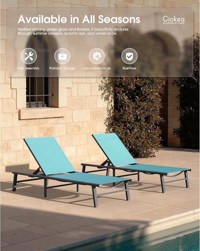 Aluminum Outdoor Lounge Chairs Set of 2- No Assembly Needed, Foldable Patio - Image 8