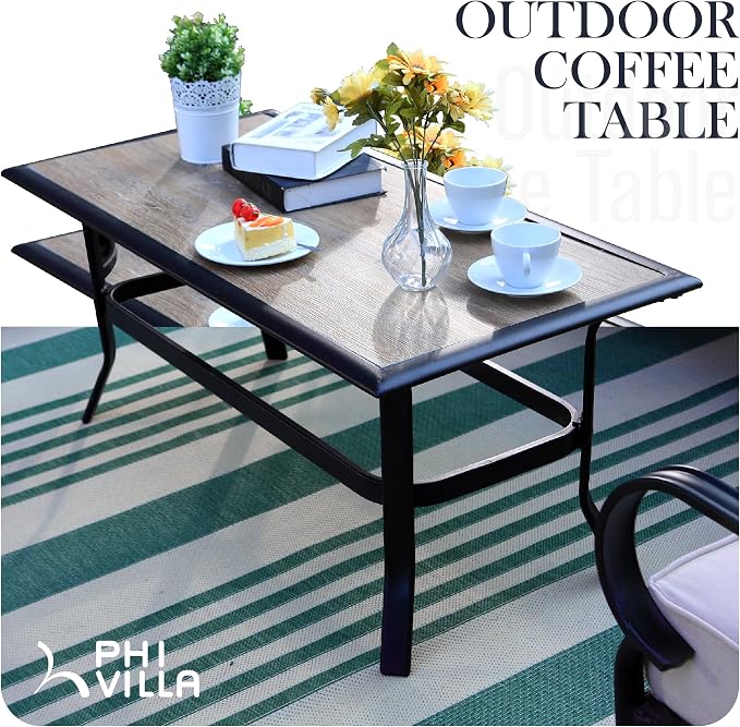 Elegant Wood-Like Outdoor Coffee Tables, Rectangular Patio Tables Suited - Image 4