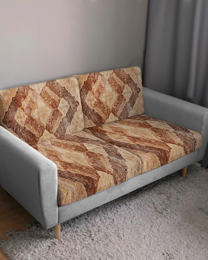 Brown Abstract Stretch Couch Sofa Cushion Covers, Sectional/Individual/L/T - Image 3