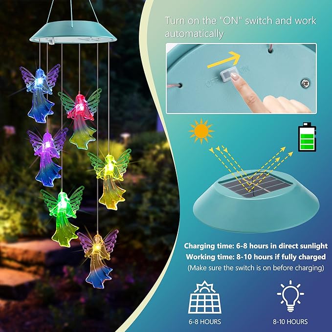 Toodour Solar Wind Chimes, Color Changing Angel Wind Chimes, LED Decorative - Image 4