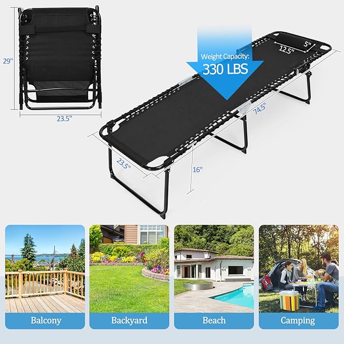 GYMAX Lounge Chairs for Outside, Extra High Folding Beach Tanning Lounger - Image 3
