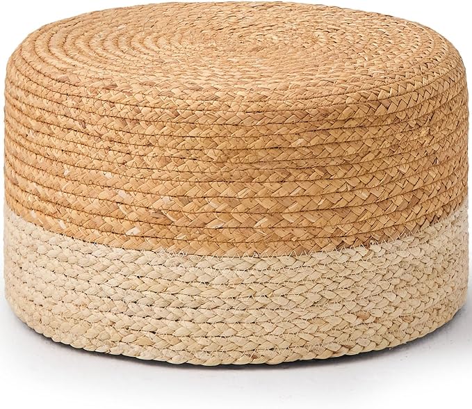 Wimarsbon Round Pouf Ottoman, Natural Hand Knitted Footrest Poof, Rustic Lounge by Wimarsbon