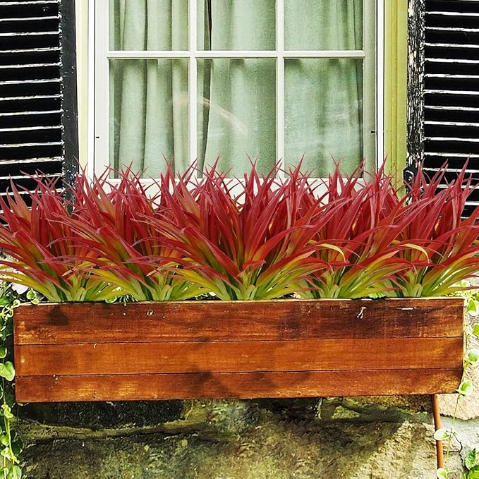 32Pcs Artificial Grass Fake Plants 17.3in Outdoor Plants UV Resistant Greenery - Image 2