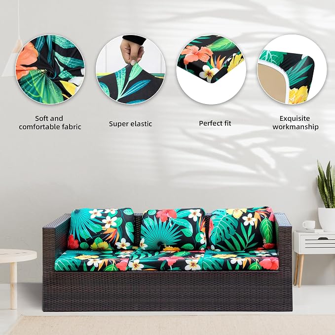 8Pcs Stretch Patio Cushion Covers, Outdoor Couch Covers Replacement, Outdoor - Image 3
