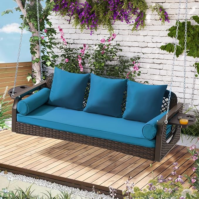 3 Seat Porch Swing, Wicker Patio Swing by YALISSEY