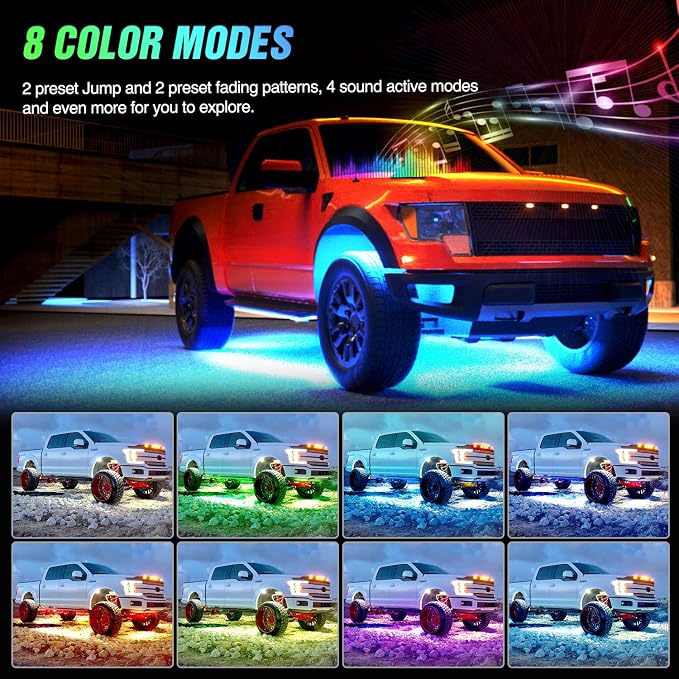Nilight 4Pcs Car Underglow Neon Accent Strip Lights 252 LEDs RGB 8 Color Sound - Image 5