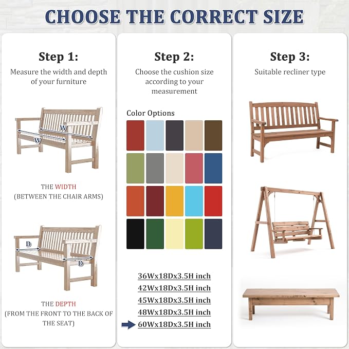 Premium Outdoor Bench Cushions for Patio Furniture 3.5inches Memory Foam Bench - Image 3