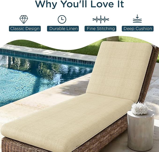 Codi Outdoor Chaise Lounge Chair Cushions 72"x22.5"x3.5" – Linen Texture - Image 4