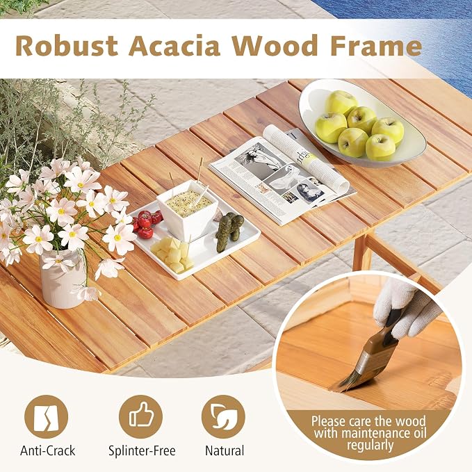 Tangkula 5 Piece Patio Bar Set, Outdoor Acacia Wood Counter Height Table - Image 6