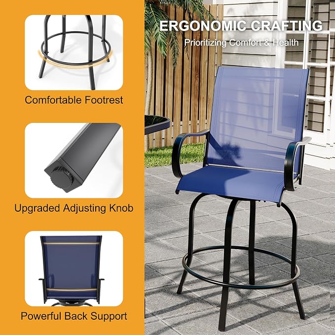 3 PCS Patio Swivel Bar Stools Set, 3 Piece Swivel Outdoor Table and Chairs Bar - Image 7