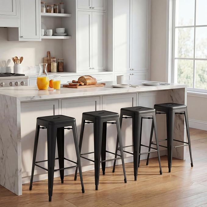 Shahoo 30 Inches Metal Bar Stools Counter Height Stackable Backless Stools - Image 2