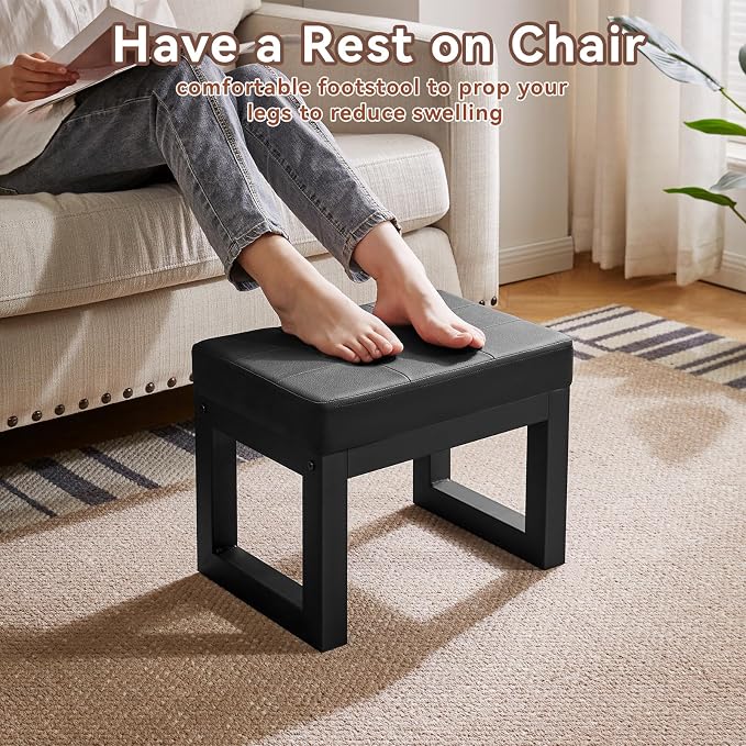 IBUYKE 16 Inch Small Foot Stool Ottoman, Rectangle PU Faux Leather Foot Rest - Image 4