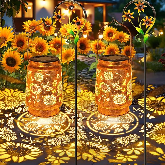 2 Pack Sunflower Solar Lanterns Garden Decor, Gifts - Image 7