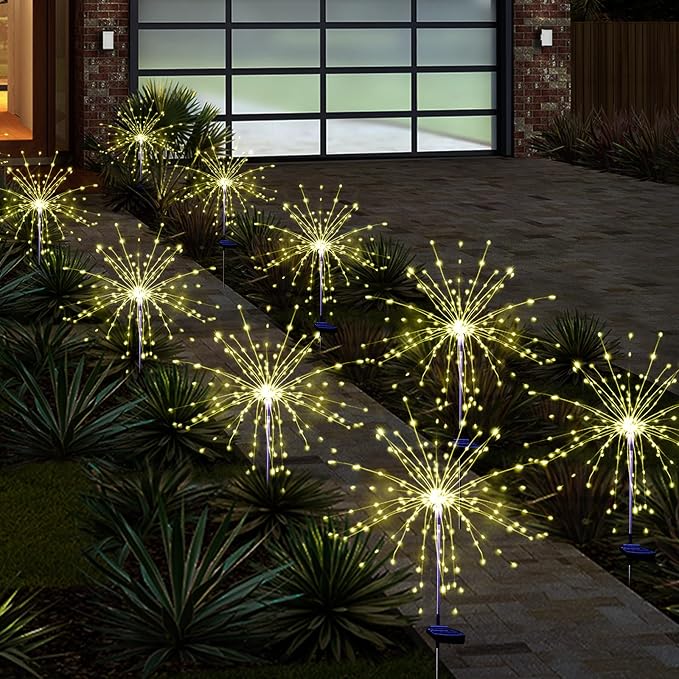 Solar Garden Firework Lights Outdoor Waterproof 6 Pack Solar Powered Art Stake - Image 5