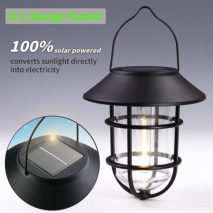 Solar Lantern Hanging Solar Lights Outdoor, Waterproof Metal Wall Lantern - Image 5