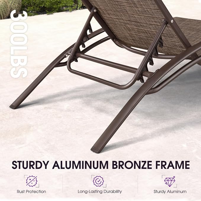 PURPLE LEAF Outdoor Oversized Chaise Lounge Chair Set of 3 Patio Pool Lounger - Image 6