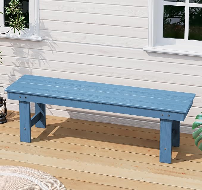 SERWALL 2-Person Outdoor Bench Backless, HDPE Outdoor Benches Weatherproof - Image 2