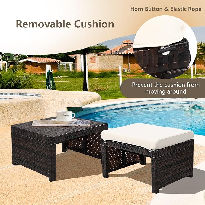 ORALNER Outdoor Ottoman, All-Weather Rattan Foot Stools w/Removable Cushions - Image 8