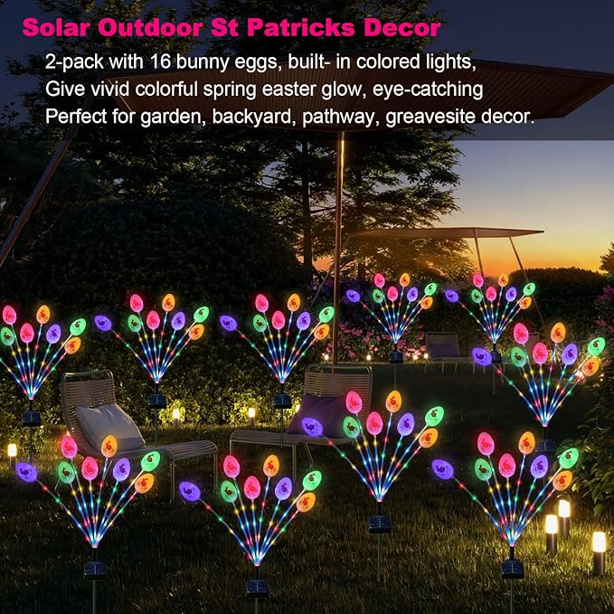 Lmtocs Solar Easter Decorations Outdoor Stake Lights, 2 Packs 16LED Solar Egg - Image 9