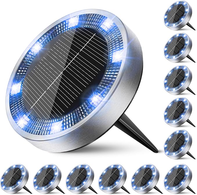 Peasur Solar Ground Lights Outdoor, 12 Pack Flat Solar Powered Disc Lights by Peasur