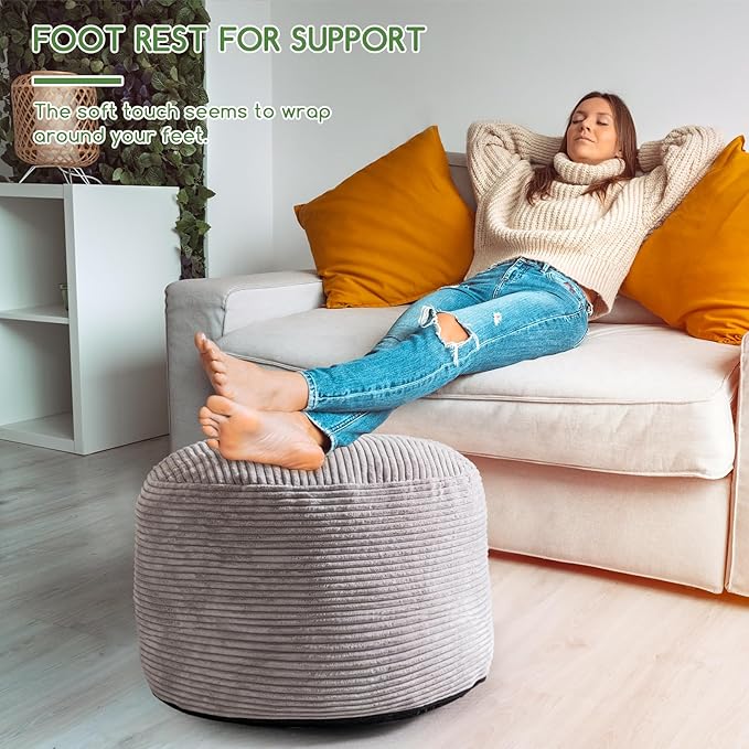 HIGOGOGO Round Stuffed Pouf Ottoman, Corduroy Poufs - Image 4