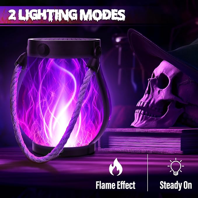 Solar Flame Lantern Hanging Outdoor Waterproof Purple - Image 4
