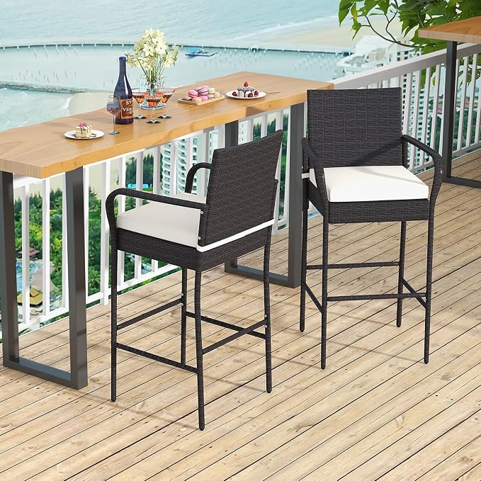 Tangkula Patio Wicker Barstools Set of 4, Outdoor PE Rattan Bar Chairs - Image 3