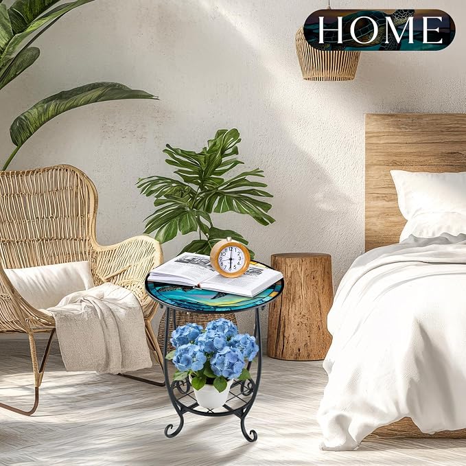 Outdoor Side Table Round Small Mosaic Patio Accent Indoor End Plant Coffee Tea - Image 7