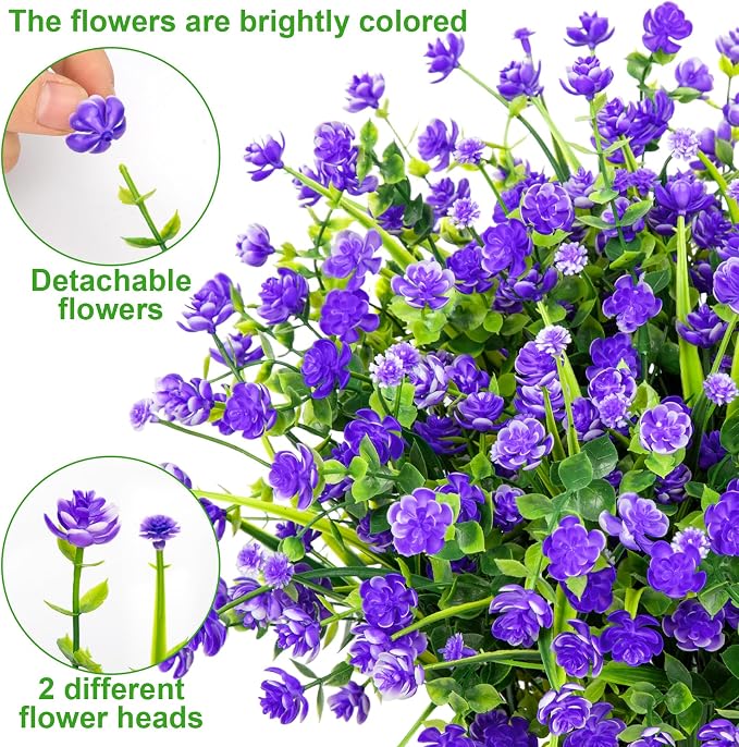 20 Bundles Artificial Flowers for Outdoors Fake Plastic Flowers UV Resistant - Image 3
