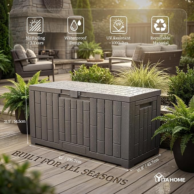 YITAHOME 60 Gallon Outdoor Storage Box, Lockable Resin Deck Box - Image 2