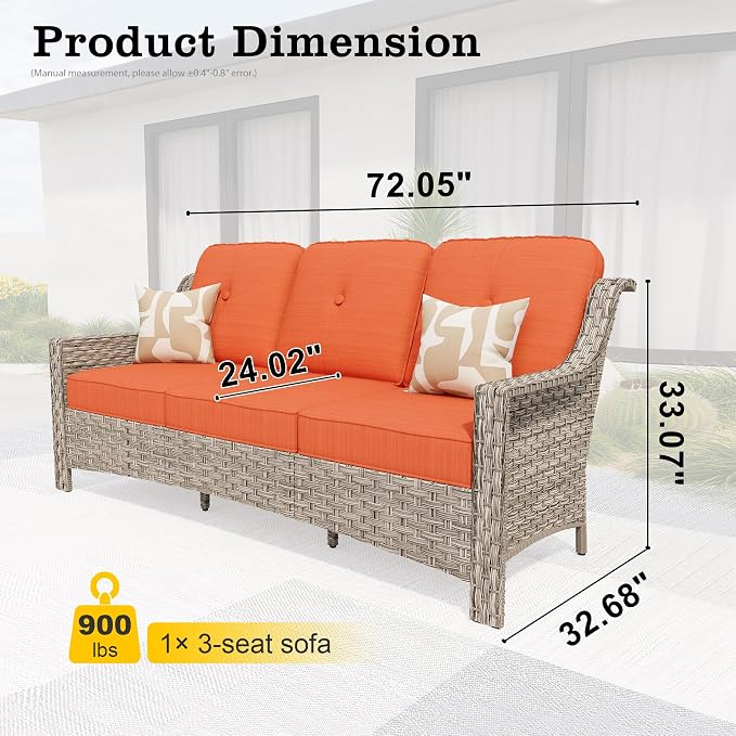HOOOWOOO Patio Couch, Outdoor Wicker 3 Seater Sofa, All Weather Resistant High - Image 6