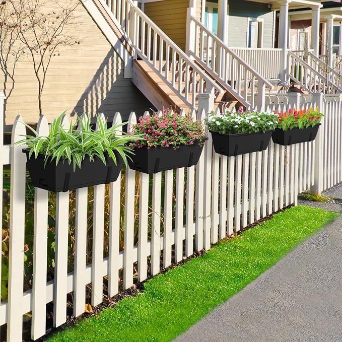 CADUKE 6 PCS Railing Planter Boxes, 17 Inch Deck Rail Planters - Image 2
