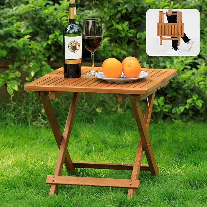 Idzo Mira Acacia Wood Folding Bistro Side Table Outdoor, 19.5 Inch x 19.5 Inch by Idzo
