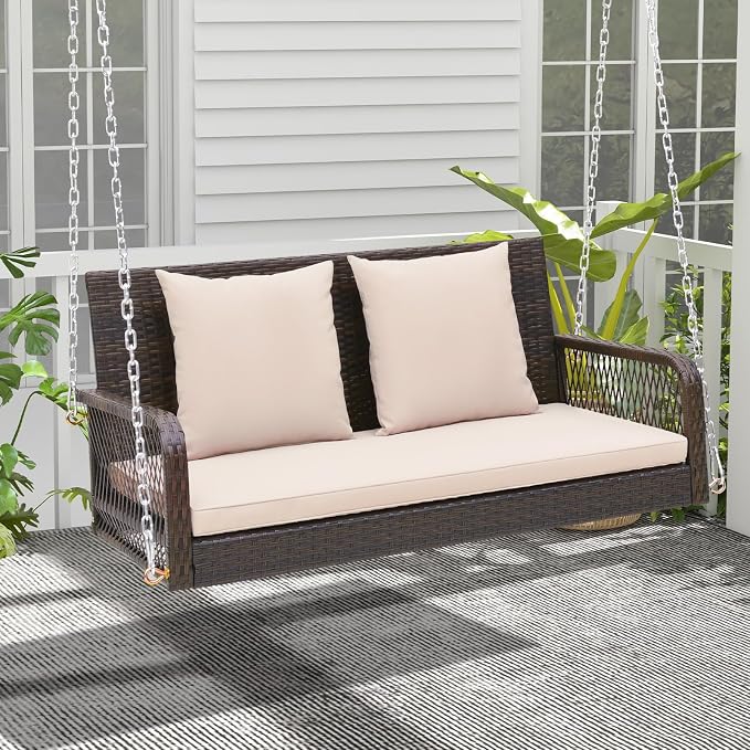 Tangkula Wicker Outdoor Porch Swing, 800 LBS Capacity Outdoor Swing Bench - Image 4