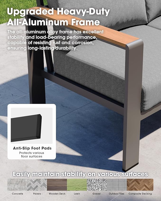 Aluminum Outdoor Patio Furniture Loveseat, All Weather Patio Conversation Sets - Image 5