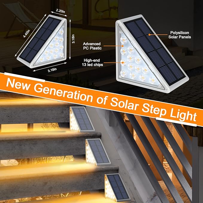 8PK Solar Step Lights, Outdoor Decor Stair Lights Deck Light Waterproof IP67 - Image 4