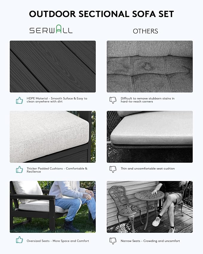 SERWALL HDPE Patio Sofa Set, 3-piece Sectional Outdoor Furniture Set, All - Image 5