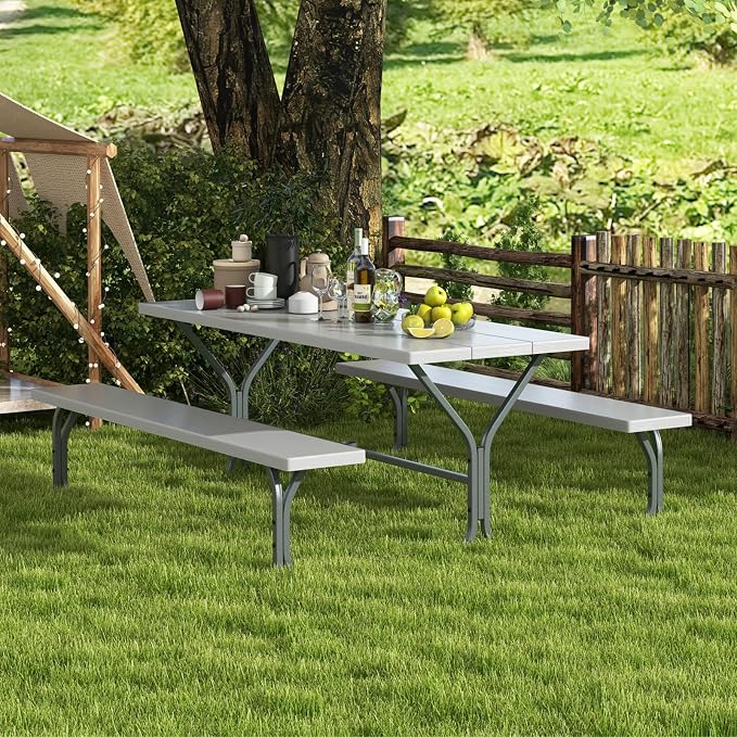 Giantex 6FT Picnic Table Bench Set Outdoor Camping All Weather Metal Base - Image 2