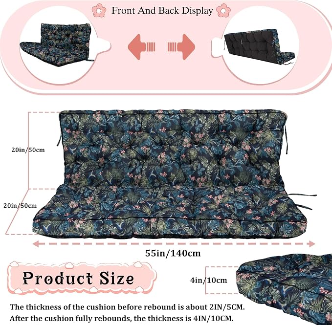 2-3 Seat Swing Replacement Cushion, Outdoor Bench Cushions - Image 5