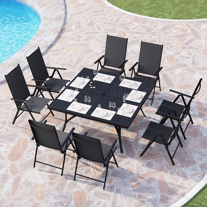 PHI VILLA 9 Piece Patio Dining Set, Outdoor Dining Furniture Patio Table Set by PHIVILLAThepioneerofcomfortablehouseholdsupplies