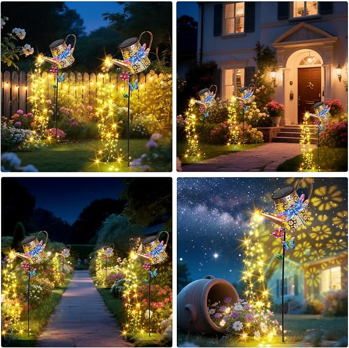 Solar Watering Can with Lights Outdoor Garden, 41in Large Dragonfly Garden - Image 6
