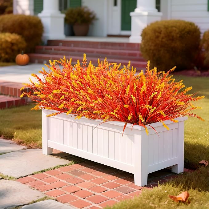 Artificial Fake Plants Flowers for Outdoors Fall Decor, 12 Bundles Fall Leaves - Image 3