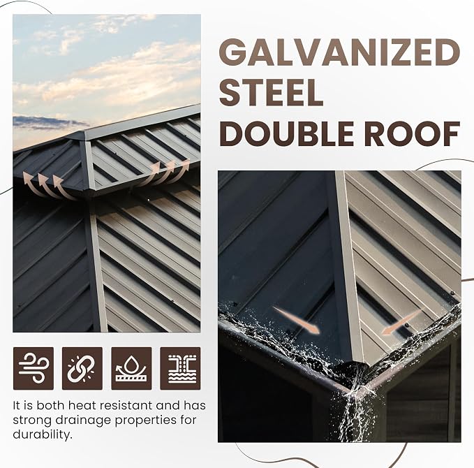 EROMMY 12' X 20' Hardtop Sunroom, Galvanized Steel Double Roof Gazebo Solarium - Image 3