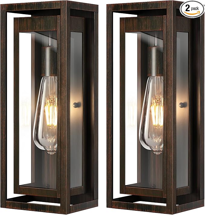 15" Large Outdoor Light Fixture Wall Mount, 2 Pack Distressed Brown Outdoor by Slypadan