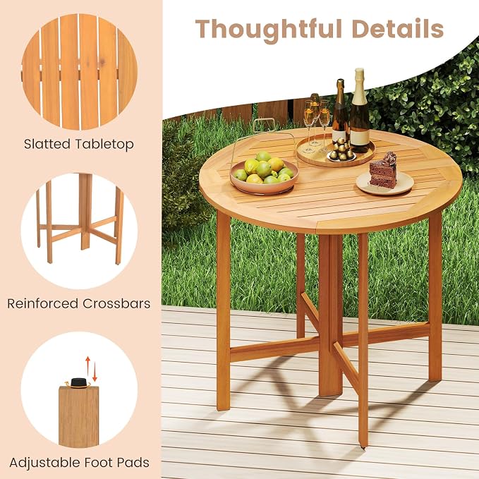 Tangkula 36 Inches Outdoor Folding Round Dining Table, No Assembly Patio Acacia - Image 7